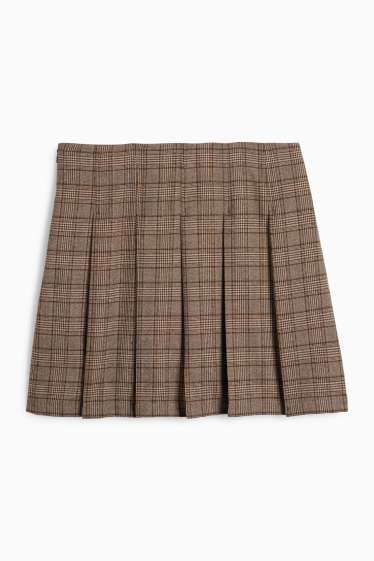 Femei - Fustă-pantalon scurtă - în carouri - maro deschis