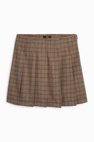 Femei - Fustă-pantalon scurtă - în carouri - maro deschis
