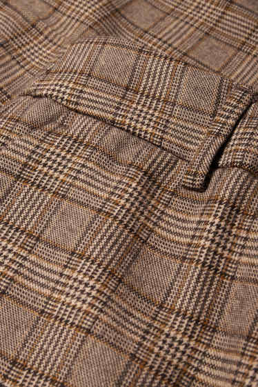 Femei - Pantaloni de stofă - talie medie - wide leg - în carouri - maro