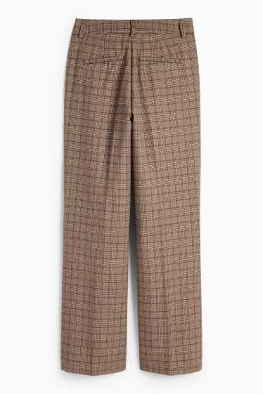 Femei - Pantaloni de stofă - talie medie - wide leg - în carouri - maro