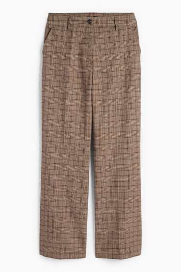 Femei - Pantaloni de stofă - talie medie - wide leg - în carouri - maro