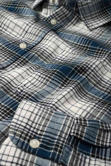 Bărbați - Cămașă din flanel - regular fit - guler Kent - în carouri - albastru