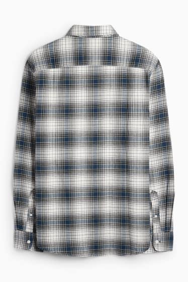Bărbați - Cămașă din flanel - regular fit - guler Kent - în carouri - albastru
