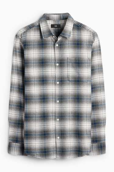 Bărbați - Cămașă din flanel - regular fit - guler Kent - în carouri - albastru