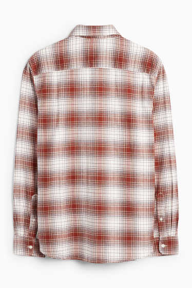 Bărbați - Cămașă din flanel - regular fit - guler Kent - în carouri - maro