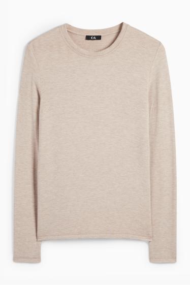 Dámské - Tričko s dlouhým rukávem - slim fit - taupe
