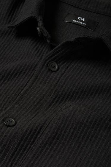Bărbați - Cămașă - relaxed fit - guler Kent - reiată - negru