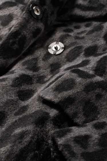 Femei - Palton - imprimeu de leopard - gri închis