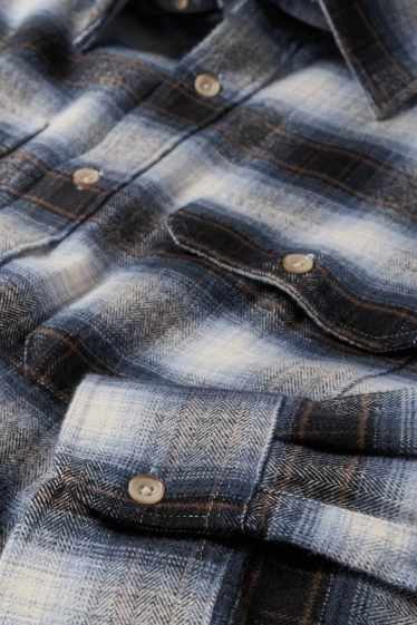 Bărbați - Cămașă din flanel - regular fit - guler Kent - în carouri - maro / albastru