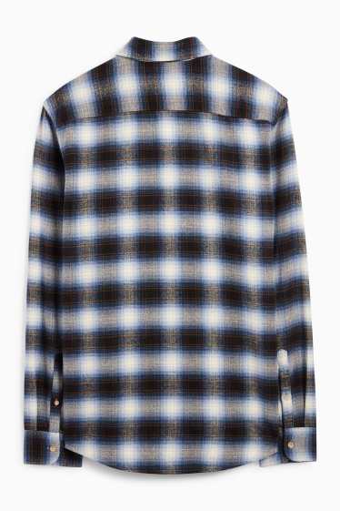 Bărbați - Cămașă din flanel - regular fit - guler Kent - în carouri - maro / albastru