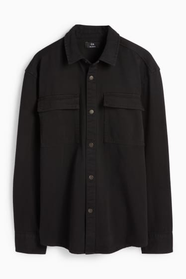 Bărbați - Cămașă din denim - relaxed fit - guler Kent - negru