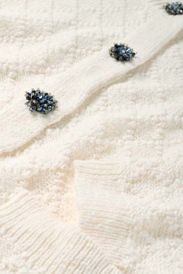 Femei - Cardigan tricotat - structurat - alb-crem