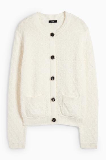 Femei - Cardigan tricotat - structurat - alb-crem