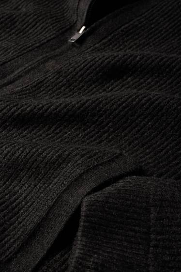 Bărbați - Cardigan tricotat - reiat - negru