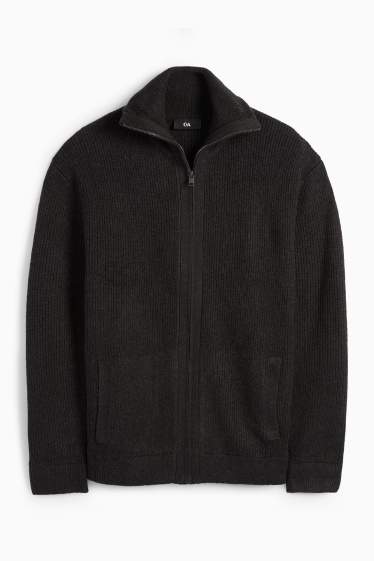 Bărbați - Cardigan tricotat - reiat - negru