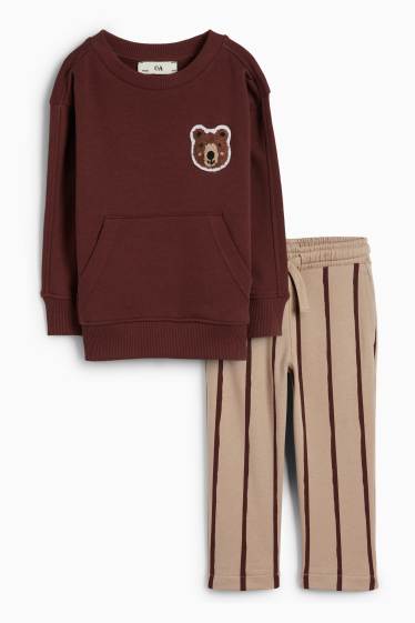 Copii - Băieți - Urs - set - bluză de molton și pantaloni de trening - 2 piese - maro