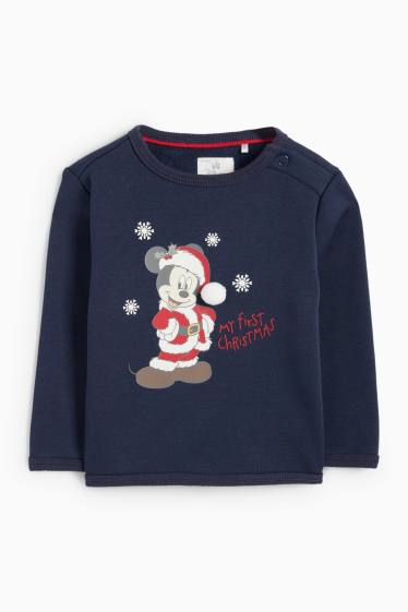 Bebeluși - băieți - Mickey Mouse - compleu bebeluși, cu motive de Crăciun - căptușit cu pluș - albastru închis