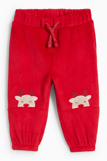 Bebeluși - băieți - Ren - pantaloni de trening termoizolanți bebeluși, cu motive de Crăciun - reiați - roșu