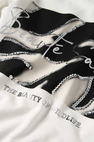 Women - Long sleeve top - regular fit - shiny - white