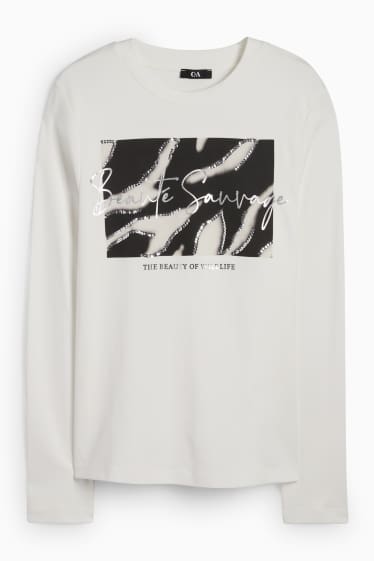 Women - Long sleeve top - regular fit - shiny - white