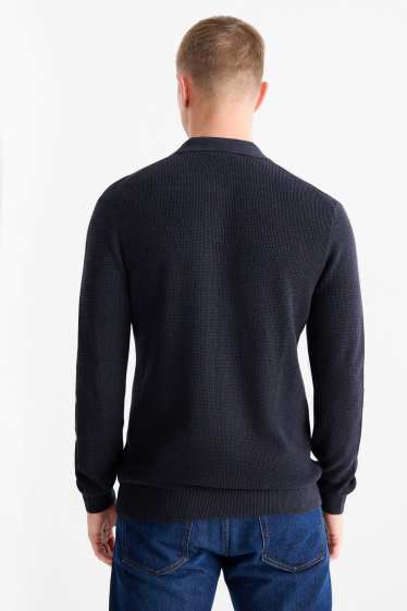 Bărbați - Tricou polo cu mânecă lungă - regular fit - din tricot - structurat - albastru închis
