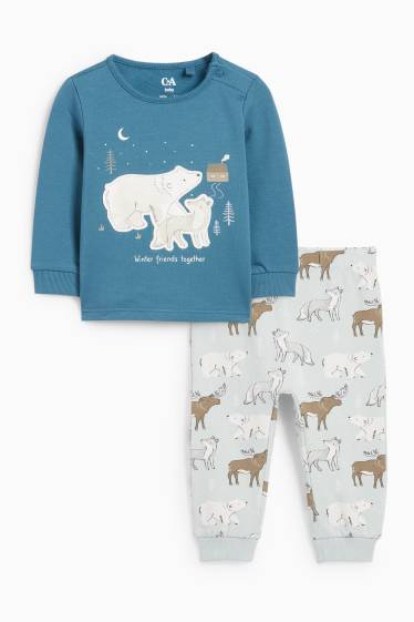 Bebeluși - băieți - Lup și urs polar - pijama bebeluși - 2 piese - petrol