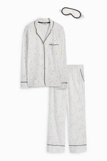 Femei - Set - pijama și mască de dormit - 3 piese - cu model - alb
