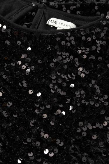 Copii - Fete - Rochie din catifea cu paiete - negru