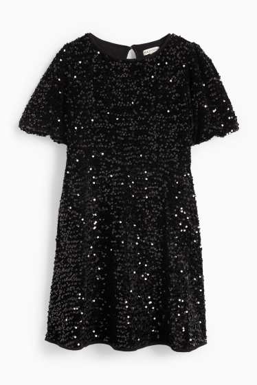 Copii - Fete - Rochie din catifea cu paiete - negru