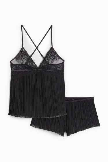Femei - Pijama scurtă plisată - negru