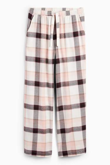 Femei - Pantaloni de pijama din flanel - în carouri - roz