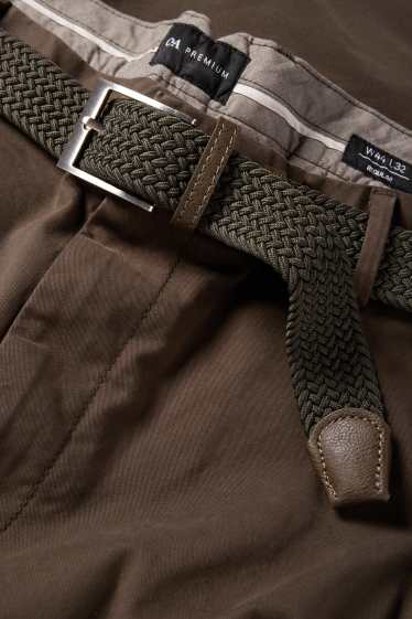 Heren - Broek met riem - regular fit - donkergroen