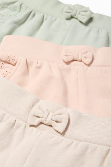 Bebeluși - fete - Multipack 3 perechi - pantaloni de trening bebeluși - broderie englezească - bej deschis