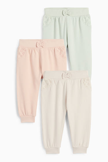Bebeluși - fete - Multipack 3 perechi - pantaloni de trening bebeluși - broderie englezească - bej deschis