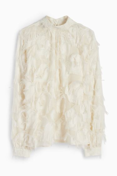 Damen - Fransen-Bluse - cremeweiss