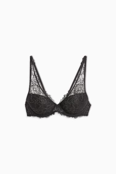 Femei - Sutien cu armătură - PLUNGE - vătuit - negru