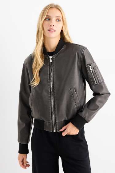 Femei - Jachetă de aviator - imitație de piele - negru