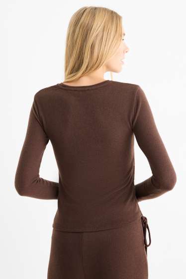 Women - Long sleeve top - slim fit - dark brown