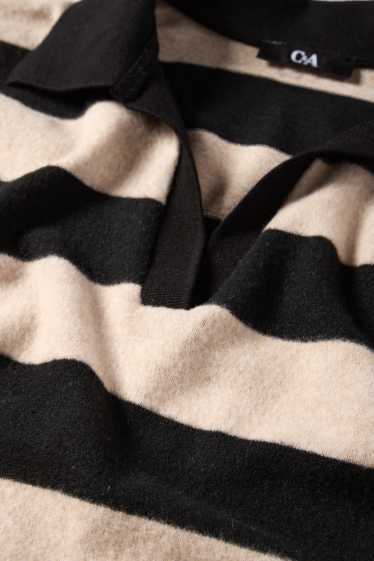Femei - Tricou polo cu mânecă lungă - din tricot - cu dungi - negru / nej
