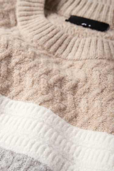 Heren - Trui - gestreept - met structuur - grijs / beige