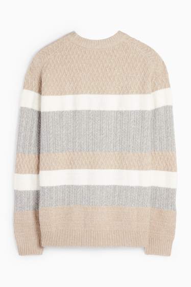 Heren - Trui - gestreept - met structuur - grijs / beige