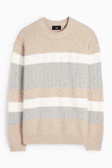 Heren - Trui - gestreept - met structuur - grijs / beige