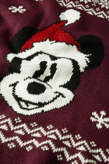Femei - Pulover cu motive de Crăciun - Mickey Mouse - bordo