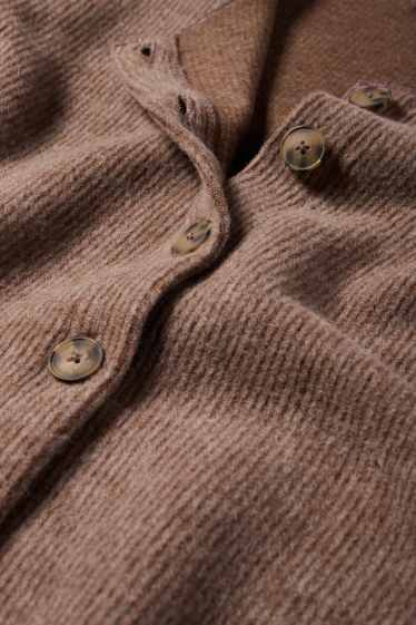 Dámské - Pletený kardigan - žebrovaný - hnědá