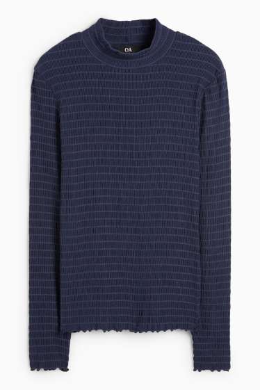 Femmes - Haut à manches longues - regular fit - smocké - bleu foncé