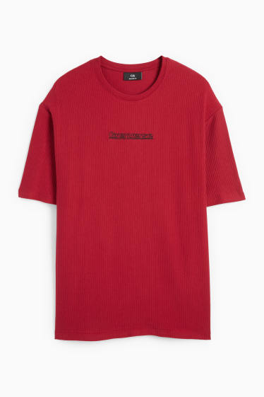 Bărbați - Tricou - relaxed fit - reiat - vișiniu