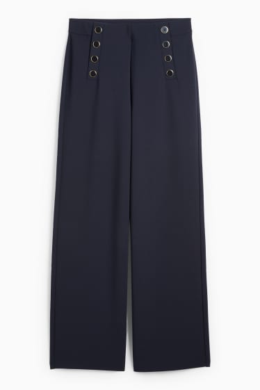 Femei - Pantaloni din jerseu - talie medie - wide leg - albastru închis