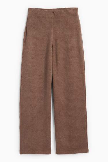 Femei - Pantaloni de trening din tricot - reiați - maro
