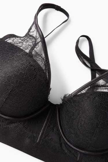 Femei - Sutien cu armătură - PLUNGE - vătuit - negru
