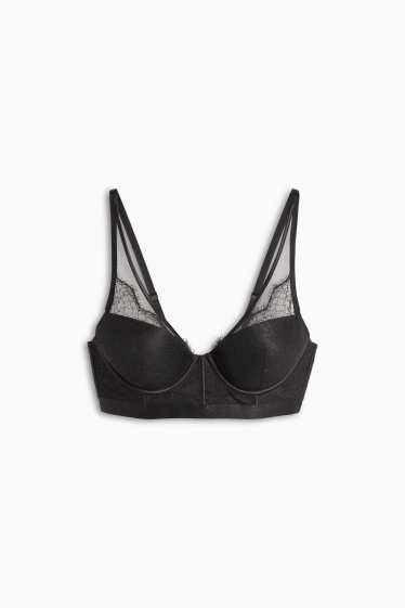 Femei - Sutien cu armătură - PLUNGE - vătuit - negru